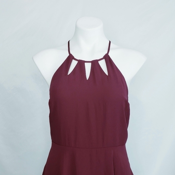 NWT Express Halter Fit & Flare Cutout Dress Burgundy Size 8 - Picture 2 of 10